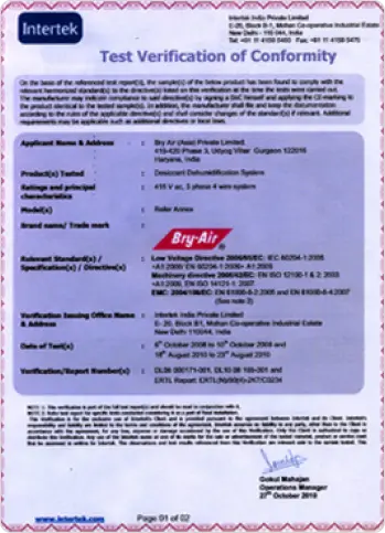Intertek Certificate for Mould Dehumidification Systems 3